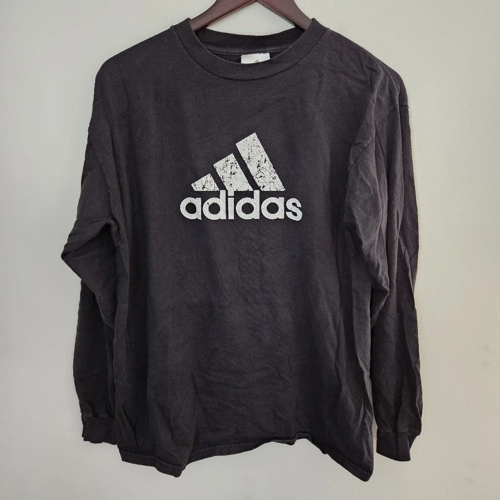 Adidas Tee Shirt Long Sleeve Black White Logo Casual Neutral Athleisure Athletic